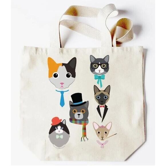 New Hipster Cat Kittens Calico Siamese Large Tote Canvas Office Bag USA Made - Picture 1 of 1